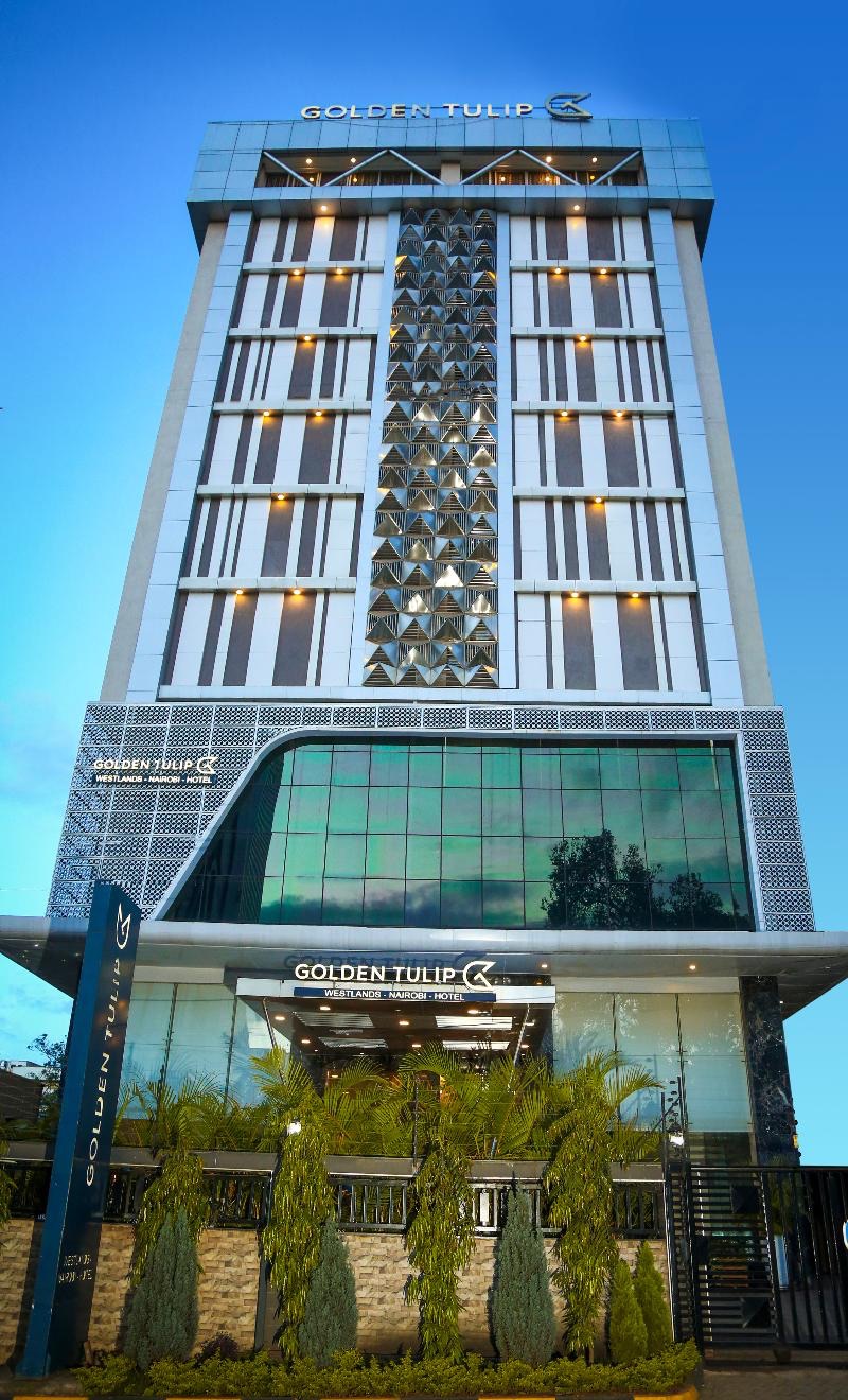 Golden Tulip Westlands hotel entrance at dusk